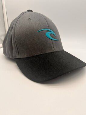 Rip Curl Flexfit Hat Charcoal Grey Black Teal Wave Logo Baseball Cap Surf Skate